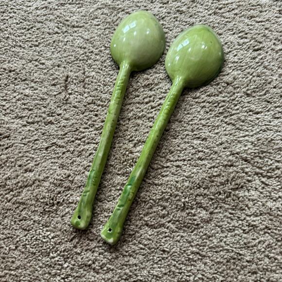 SET of 2 Vintage Pizzato Glazed Ceramic Green Serving Spoons Handmade in Italy - Picture 6 of 9